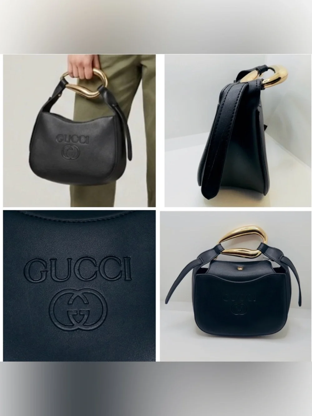 Fashionable Black Faux Leather Mini Hobo with Gold Handle